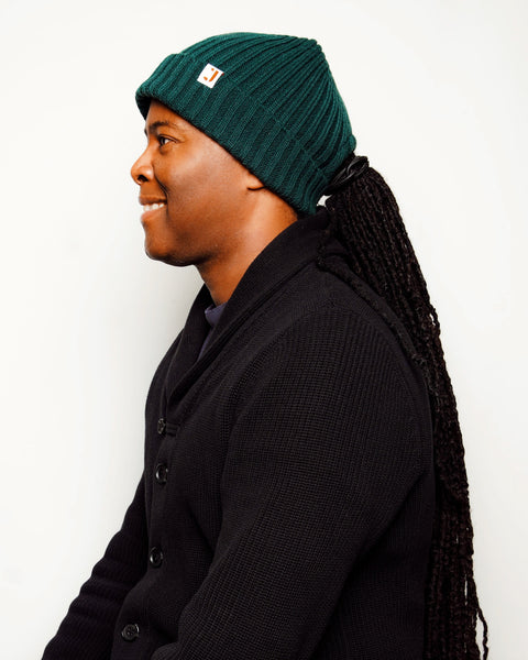 Forest Green Satin Lined Beanie w/ portal