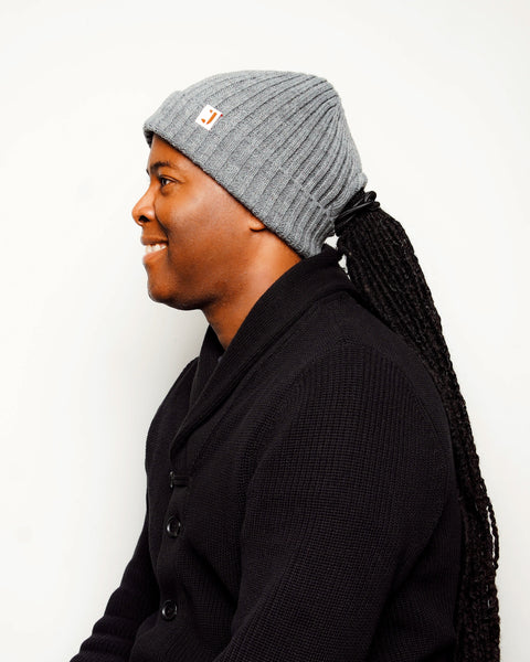 Stone Grey Satin Lined Beanie w/ Portal