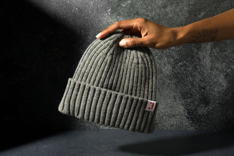 Stone Grey Satin Lined Beanie w/ Portal