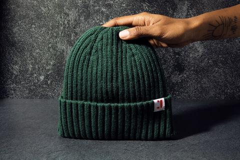 Forest Green Satin Lined Beanie w/ portal